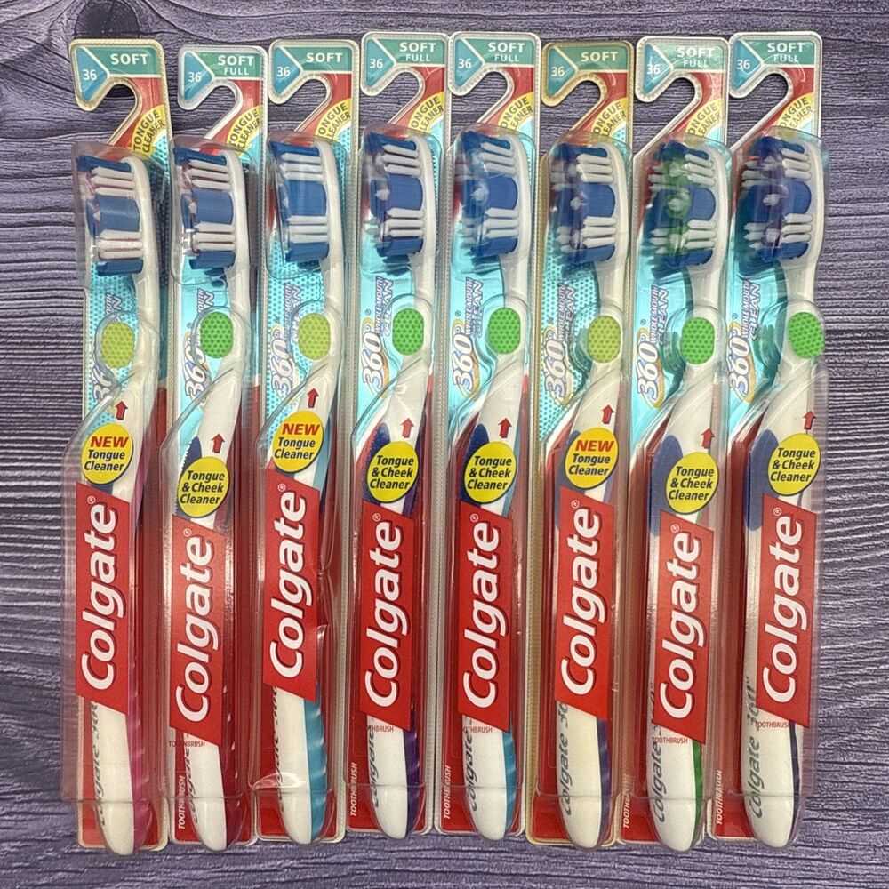 8 Pack Colgate Total 360 Advanced Whitening SOFT (36) Tongue Cleaner Toothbrush